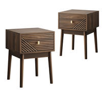 NACHTTISCH Set 2er Walnuss 40 cm – Mid Century Nachtkonsole mit Rillenfront & Goldgriff - Walnussfarben, Holzwerkstoff (40/55/40cm) - Urban Meuble