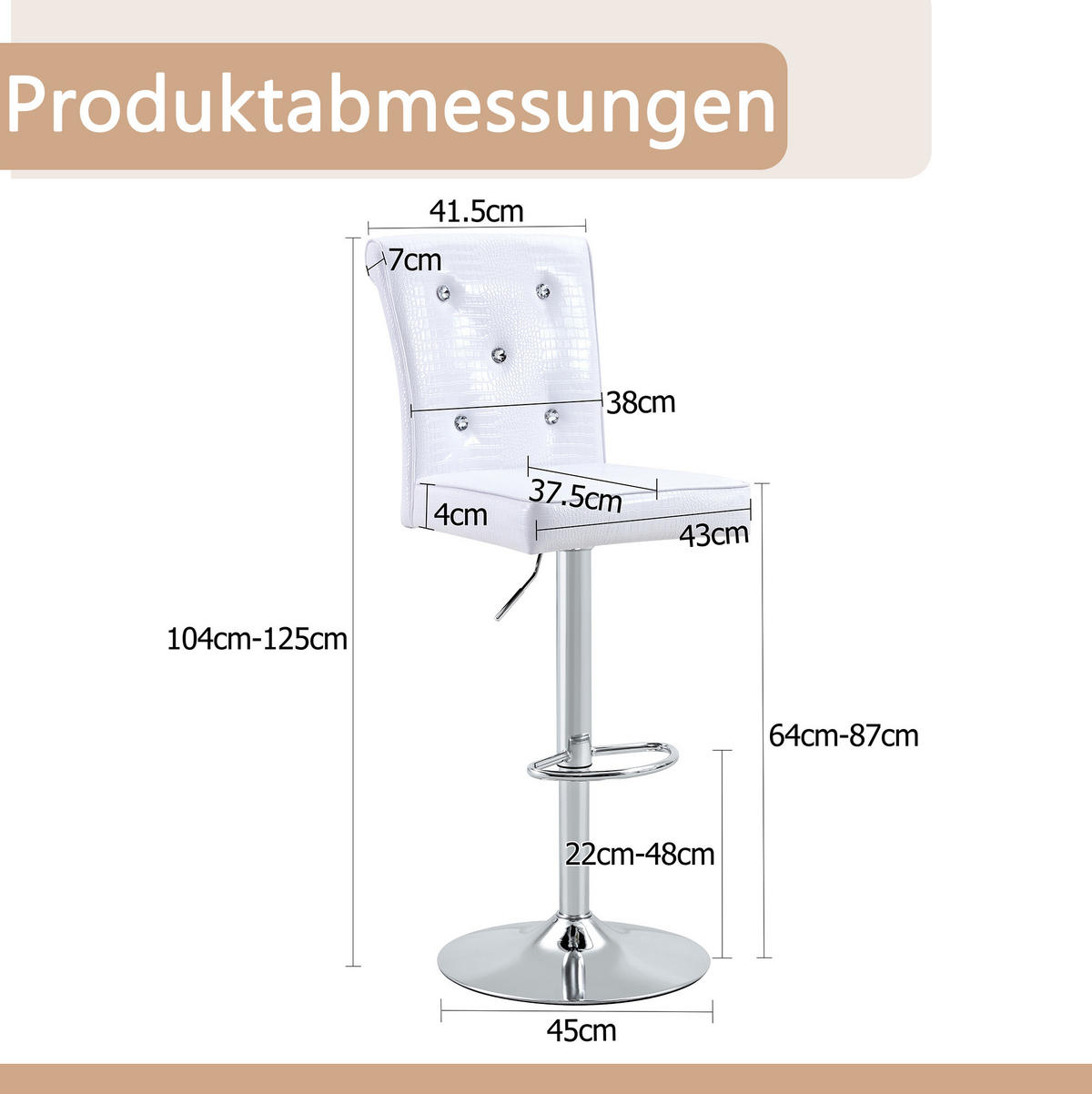 STUHL 4er-Set PVC Weiß mit Kristallknopf-Details - Weiß, Metall (42/125/55.2cm) - Meubliv