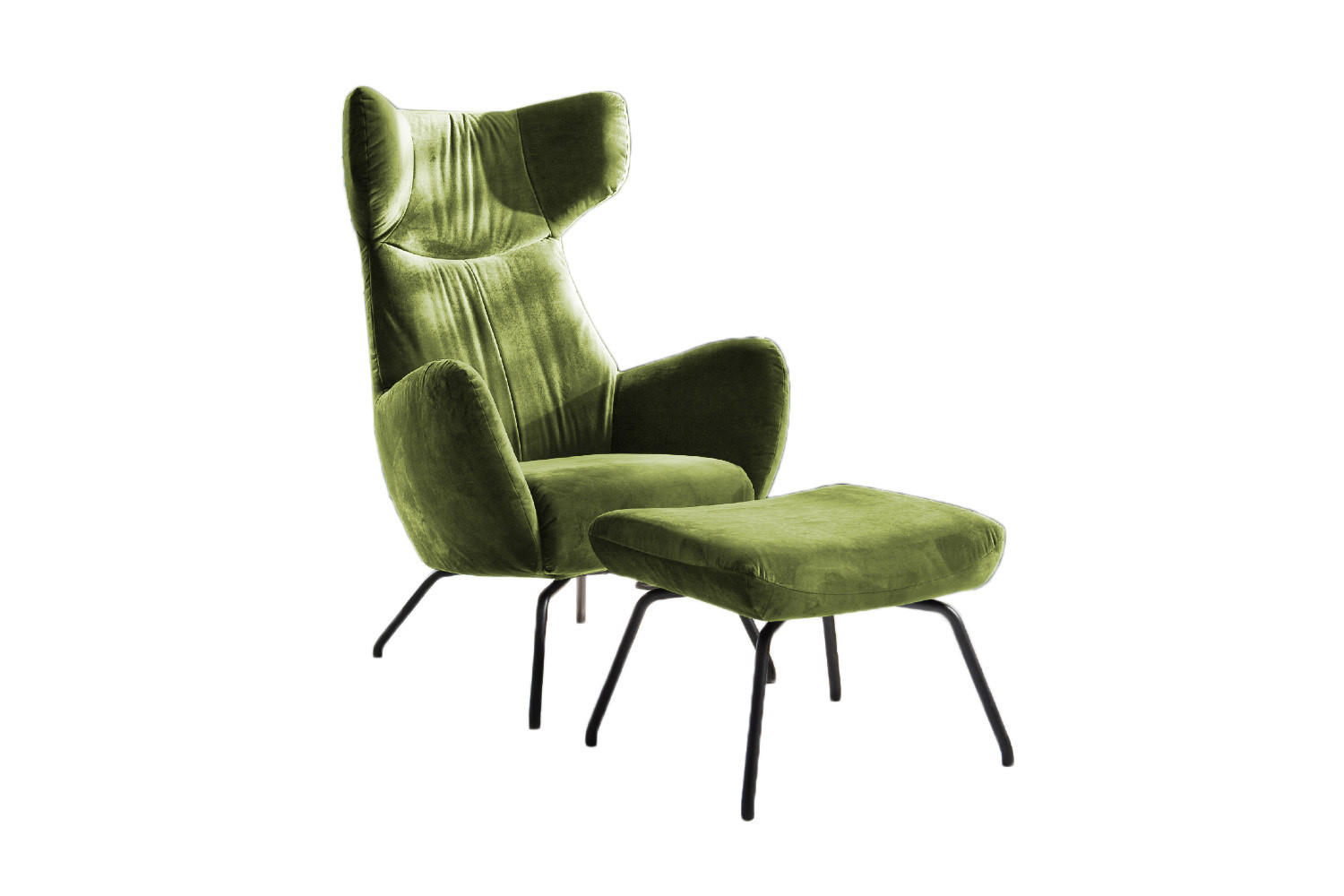 SESSEL MIT HOCKER LOTTE Dunkelgrün Velvet - Dunkelgrün/Schwarz, Textil (79/117/82cm) - KAWOLA