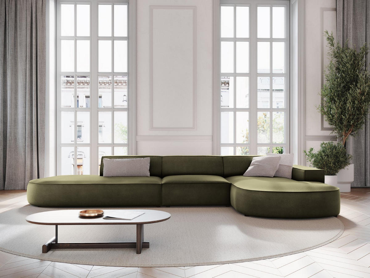 ECKSOFA rechts Jodie aus Samt grün 4 Sitzplätze - Grün, Textil (166/342cm) - Micadoni
