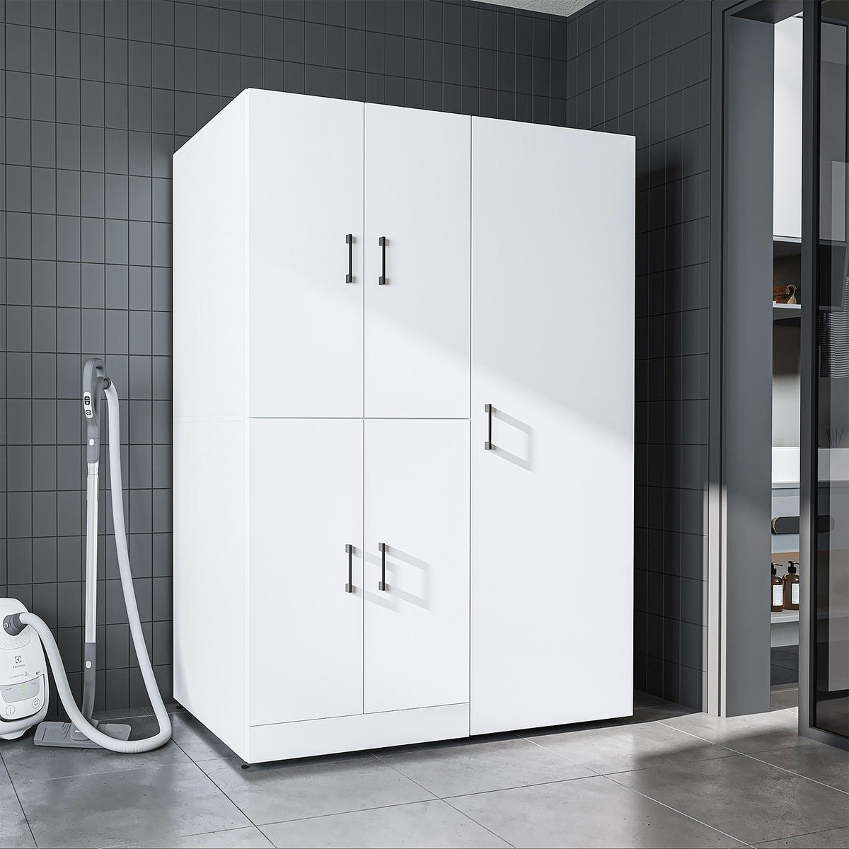 WASCHMASCHINENSCHRANK DORA-II 130cm Breit, 186cm Hoch - Weiß, Holzwerkstoff (130/186/73.8cm)