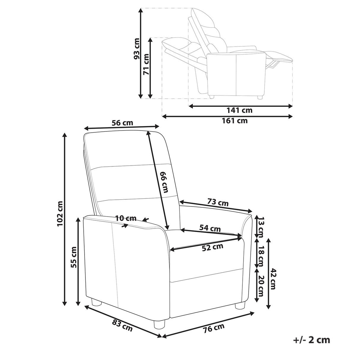 FERNSEHSESSEL Cremeweiß Sande - Schwarz/Weiß, Textil (76/102/83cm) - Beliani