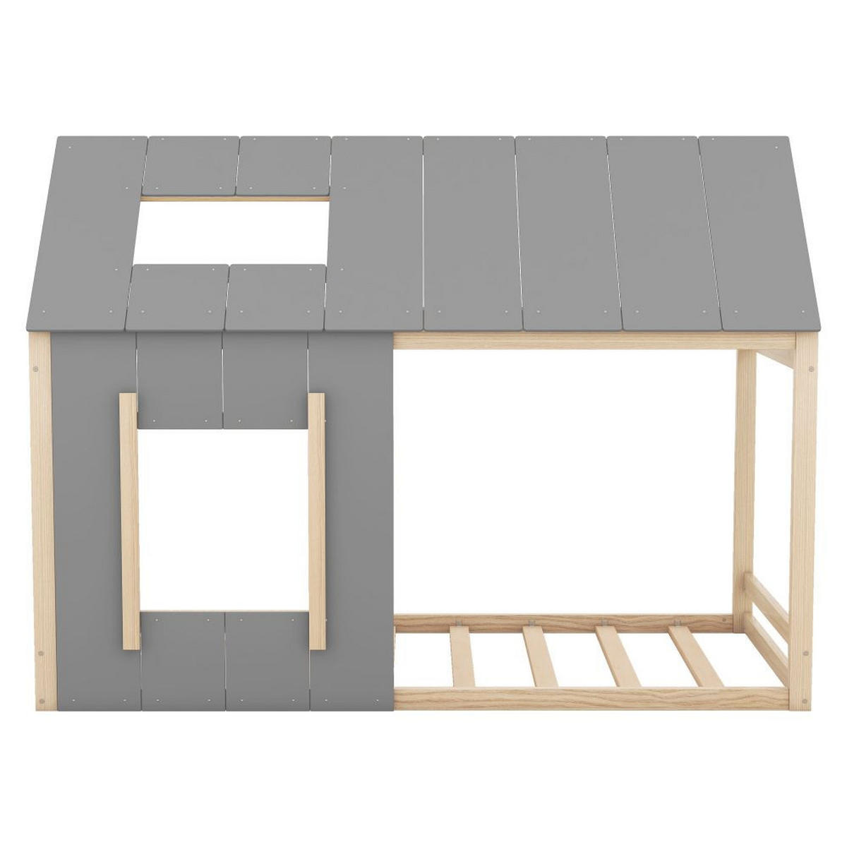 HAUSBETT 90/200 cm in Natur und Grau mit Fenster - Kieferfarben, Holz (90/200cm) - KOMHTOM