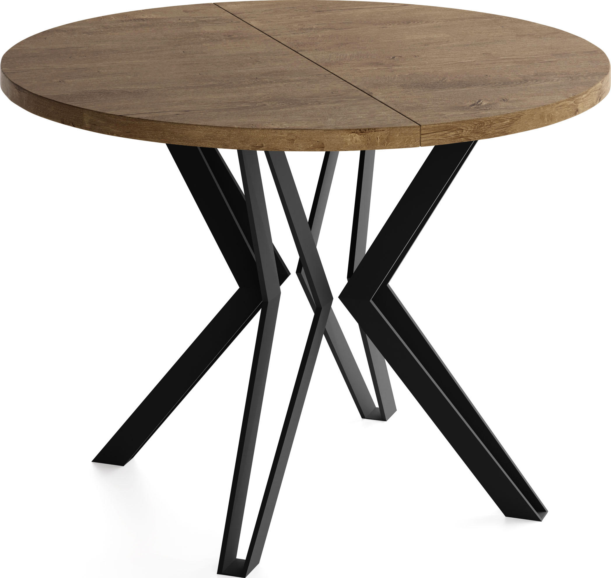 ESSTISCH Revena runder ausziehbarer, Lefkas Eiche 100-180/100/76 cm - Alteiche/Schwarz, Holzwerkstoff/Metall (100/100/76cm) - WFL GROUP