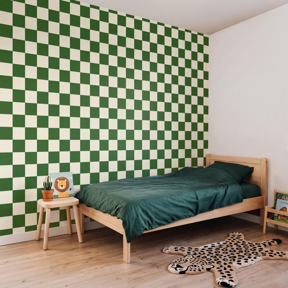 KINDERTAPETE - Schachbrett - Muster - Grün - 260x220 cm - Grün, Papier (260/220cm) - OnlyWow