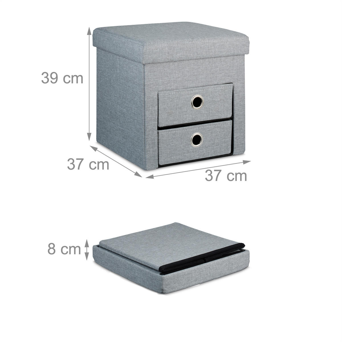 SITZHOCKER - Grau, Holzwerkstoff/Textil (37/39/37cm) - Relaxdays