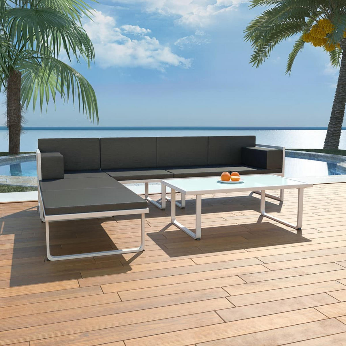 GARTEN-LOUNGE-SET 4Er Set Mit Auflagen Aluminium Schwarz - Schwarz, Textil/Metall - vidaXL