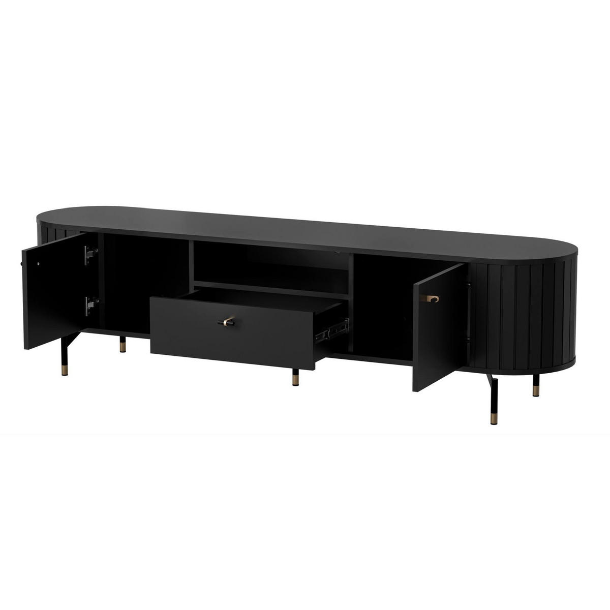 TV stolík Zante čierny 180/49/40 cm - čierna, kov/kompozitné drevo (180.1/49/40cm) - Selsey