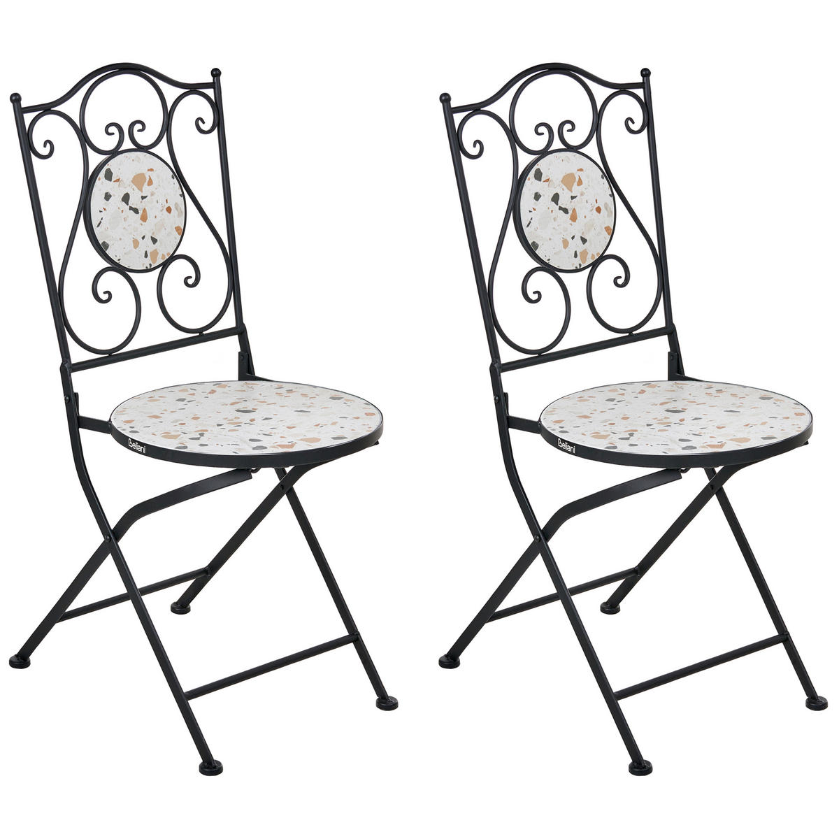 GARTENSTUHL 2er-Set Terrazzo Weiß Artena - Schwarz/Weiß, Metall (39/87/47cm) - Beliani