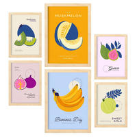 POSTER Set Mit 6 Lebensmittel Und Ernährungs Tropische Früchte A3 & A4 Rahmen Aus Hellem Holz - Beige, Papier (29/3cm) - Nacnic