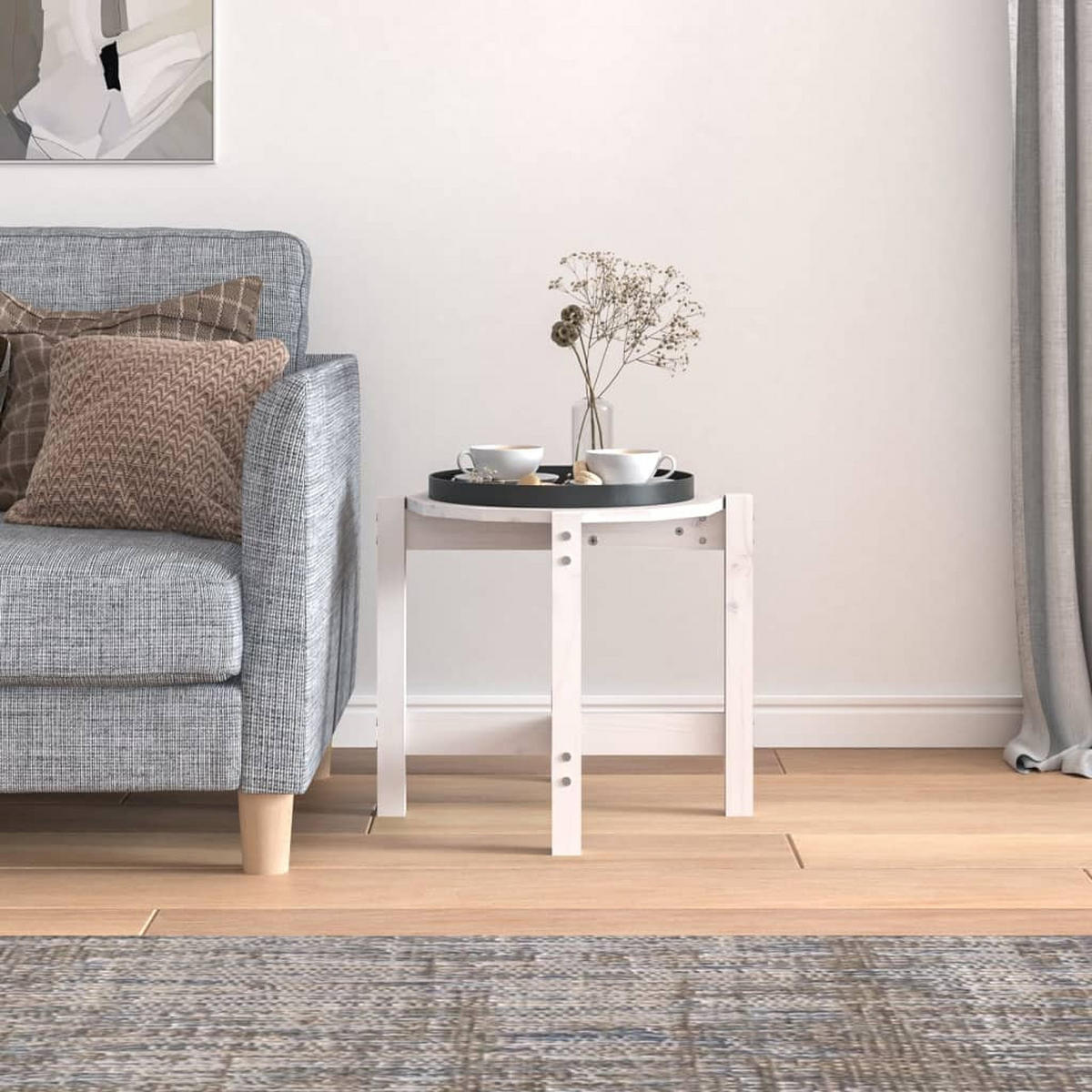 COUCHTISCH Weiß Ø 52,5x45 cm Massivholz Kiefer - Weiß, Holz (52.5/52.5/45cm) - furnicato