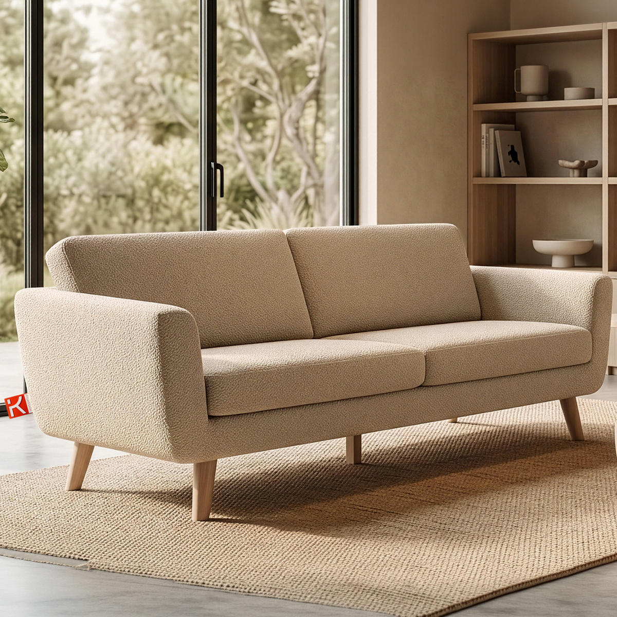 3-SITZER-SOFA TAGIO mit Armlehnen, Beige - Beige/Braun, Buchenholz/Textil (88/80/190cm) - KONSIMO®