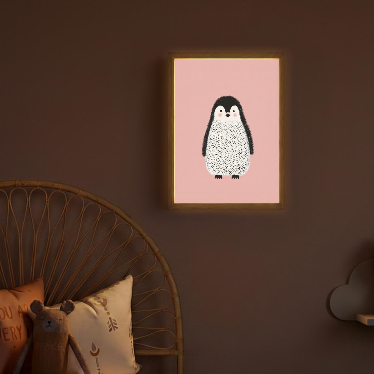 DOBÍJECÍ NOČNÍ LAMPIČKA Tučňák - Tečky - Minimalistický - Růžový 30x40 cm - růžová, kompozitní dřevo (8/30/40cm) - OnlyWow