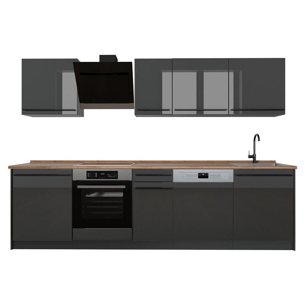 Vicco Küchenzeile Schwarz Hochglanz, Anthrazit 280x206.8x60 cm