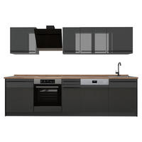 KÜCHENZEILE R-Line, Anthrazit Hochglanz/Anthrazit, 280 cm Arbeitsplatte Goldkraft Eiche - Schwarz Hochglanz/Anthrazit, Holzwerkstoff (280/206.8/60cm) - Vicco