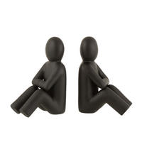 BUCHSTUTZE P'TIT MAURICE SITZEND - Polyresin - Schwarz - 2er Set - Schwarz, Glas/Naturmaterialien (9/24/16cm) - J-Line
