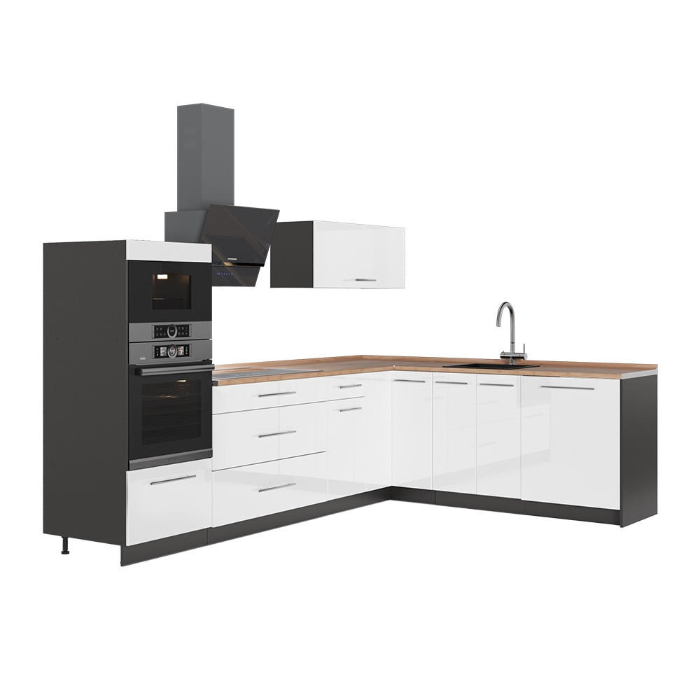 HÖRNKÖK Fame-Line, Vit högblank/antracit, 287 x 207 cm, AP Oak - Antracit/Vit högglans, Träbaserade material (287/153.6/60cm) - Vicco