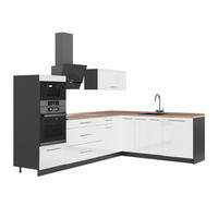 KUHINJA U OBLIKU SLOVA L Fame-Line, Sjajna Bijela /Antracit, 287 x 207 cm, RP Hrast - bijela visoki sjaj/antracit, drvni materijal (287/153.6/60cm) - Vicco