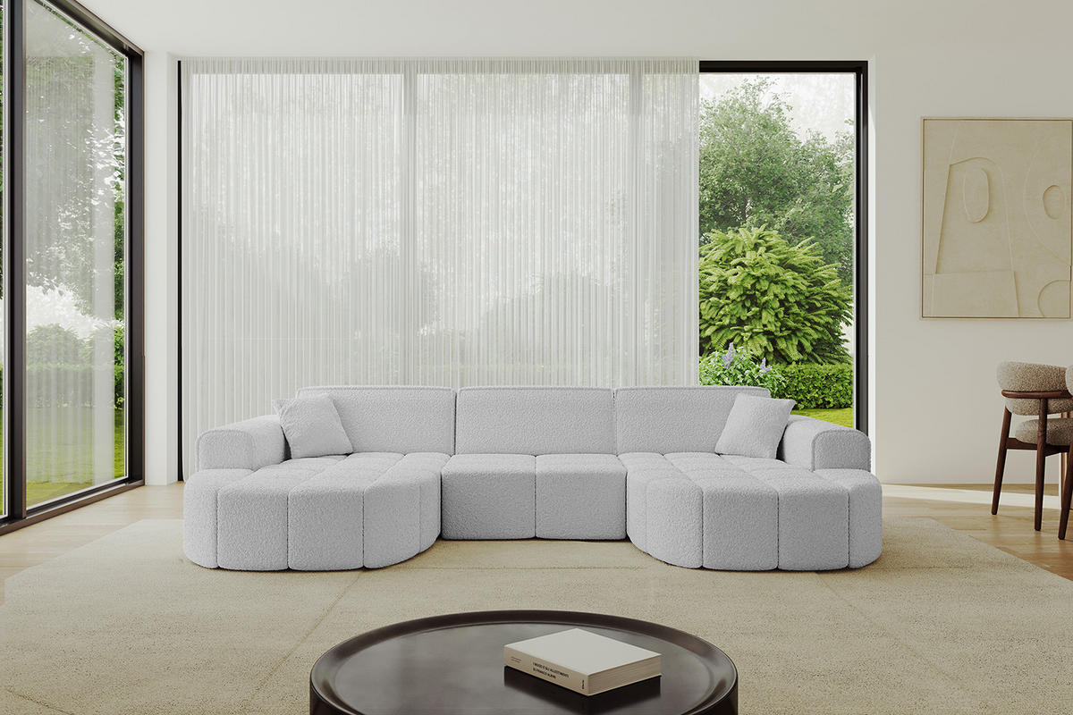 WOHNLANDSCHAFT LIVO-U1 - 315x173x79,5 cm Hellgrau - Hellgrau, Holzwerkstoff/Textil (315/79/173cm) - ALTDECOR