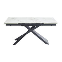 ESSTISCH ausziehbar - 6 bis 10 Personen - Keramik , Sicherheitsglas & Metall - Marmor-Optik Weiß & Schwarz - LUMIEL - Schwarz, Stein (240/90/75cm) - Vente-Unique