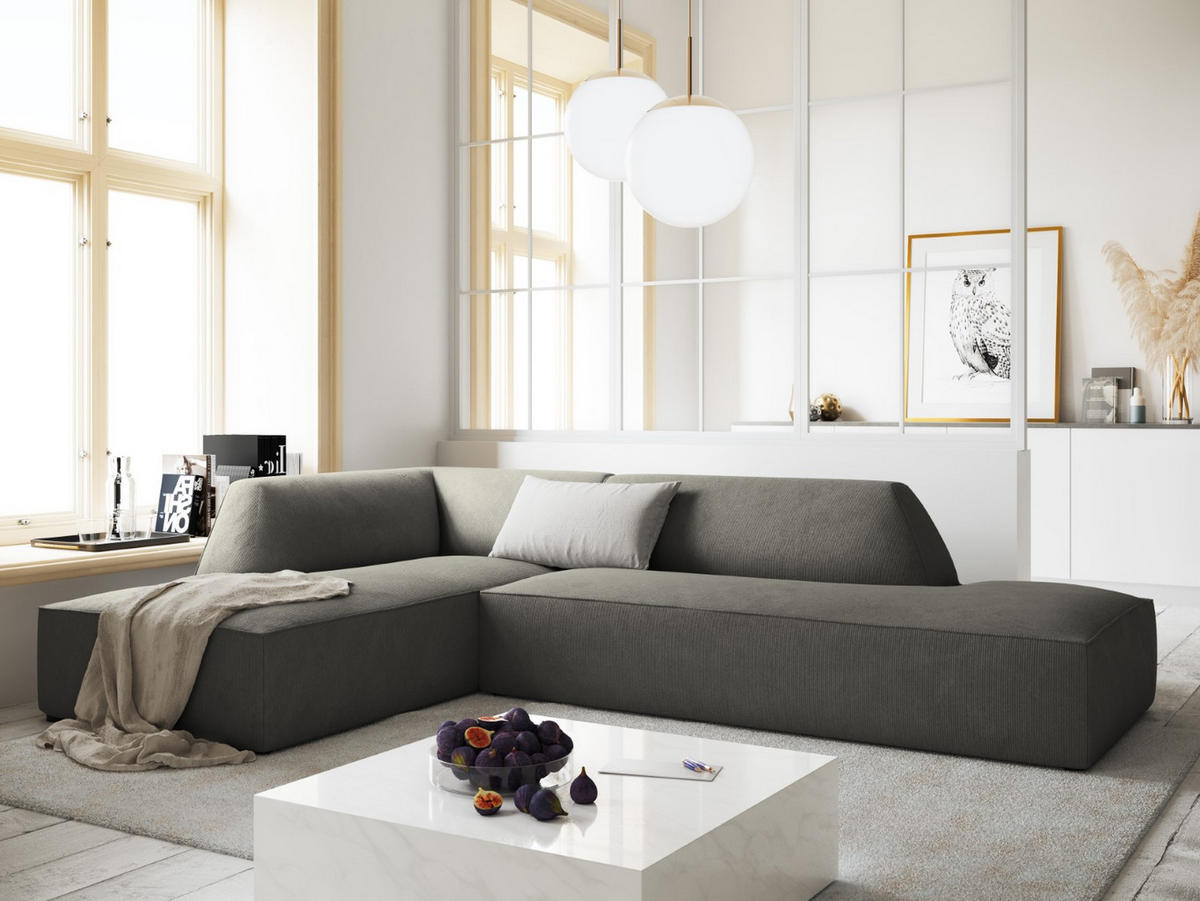 ECKSOFA links Ruby aus Cord hellgrau 4 Sitzplätze - Hellgrau, Textil (180/273cm) - Micadoni
