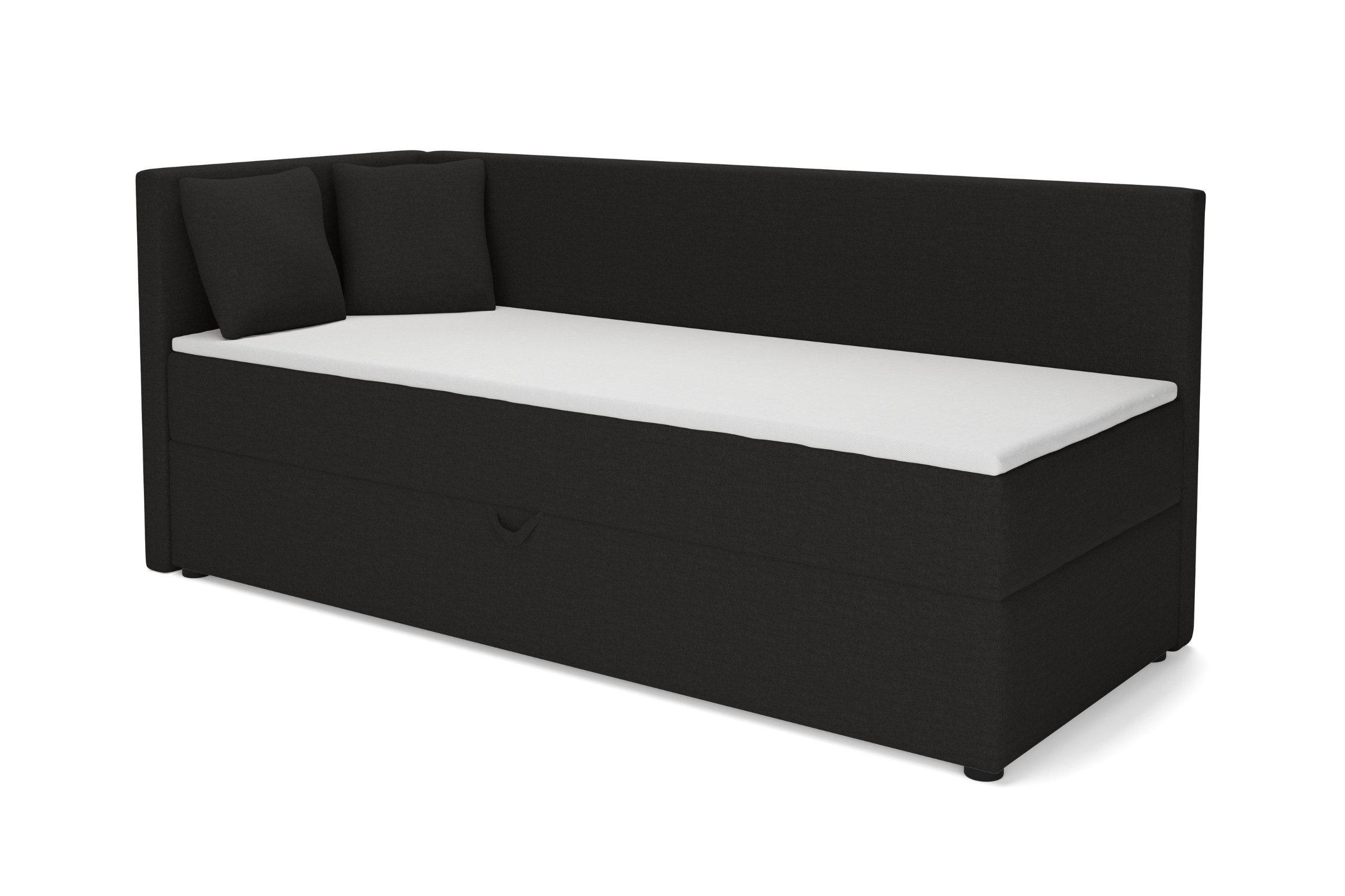 BOXBETT NEVY 90/200 in Stoff Schwarz H4 links - Schwarz, Holz/Holzwerkstoff (90/200cm) - Deine Möbel 24