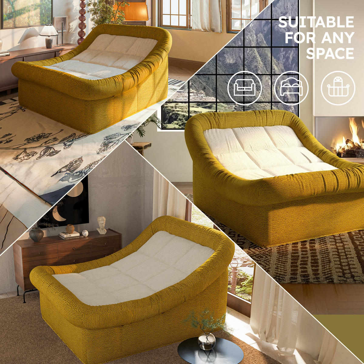 SITZSACK-SESSEL für Zwei komfortabel Gelb - Gelb, Textil (128/64/160cm) - Vercart