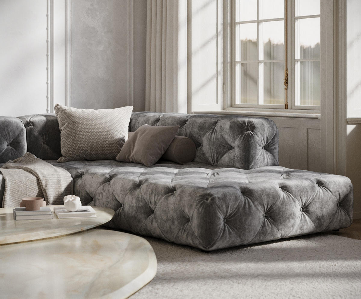 ECKSOFA Cosimo Grau Chenille - Schwarz/Grau, Holz/Holzwerkstoff (325/228cm) - Maison de Reve