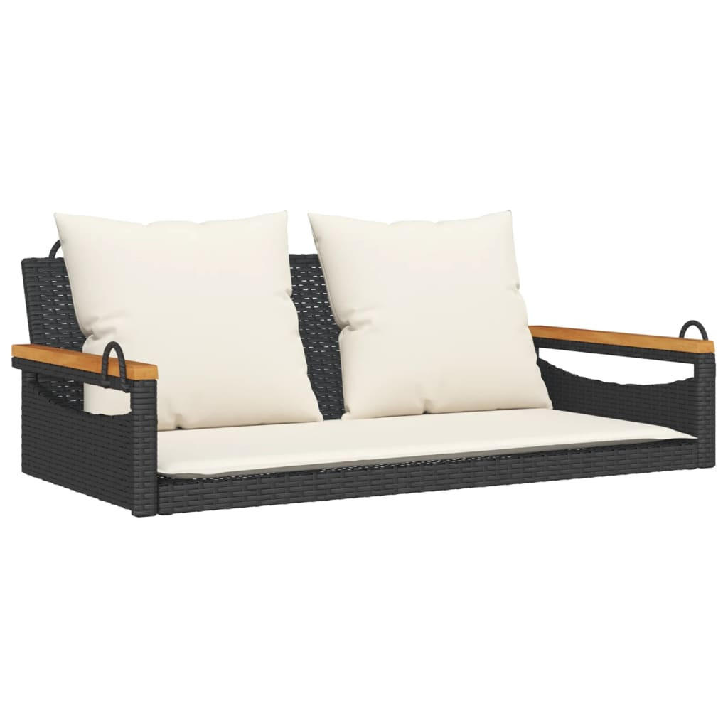 HÄNGEBANK mit Kissen Schwarz 109x62x40 cm Poly Rattan - Schwarz, Holz (109/40/62cm) - furnicato