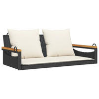 HÄNGEBANK mit Kissen Schwarz 109x62x40 cm Poly Rattan - Schwarz, Holz (109/40/62cm) - furnicato