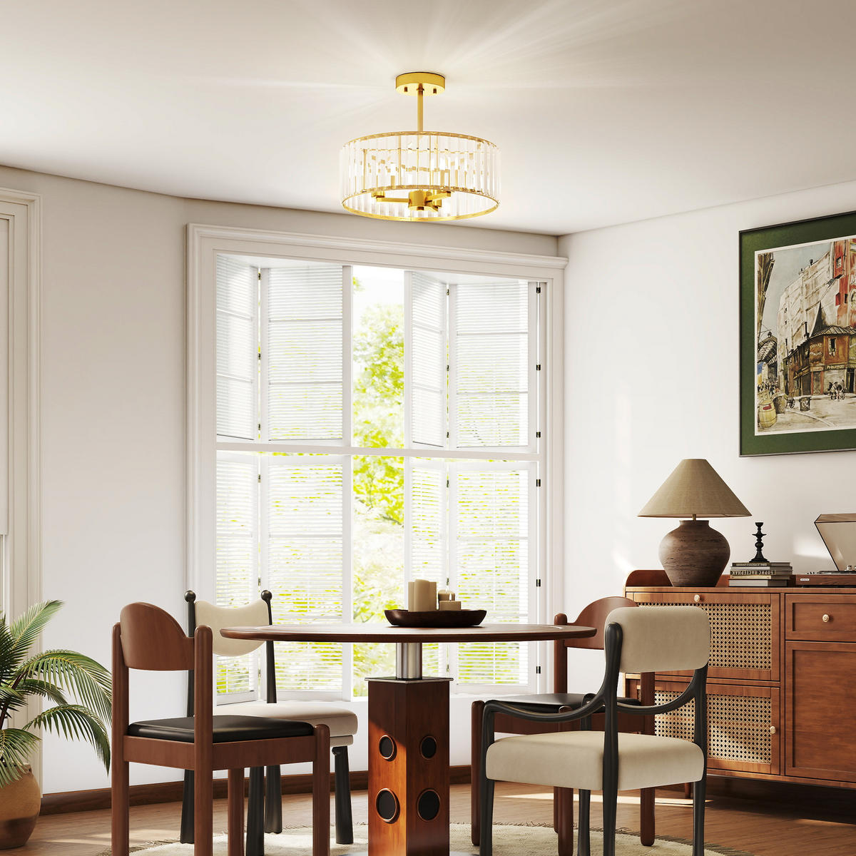 Deckenleuchte Metall Kristall Gold - Goldfarben, Metall (39/39/32cm) - HOMCOM