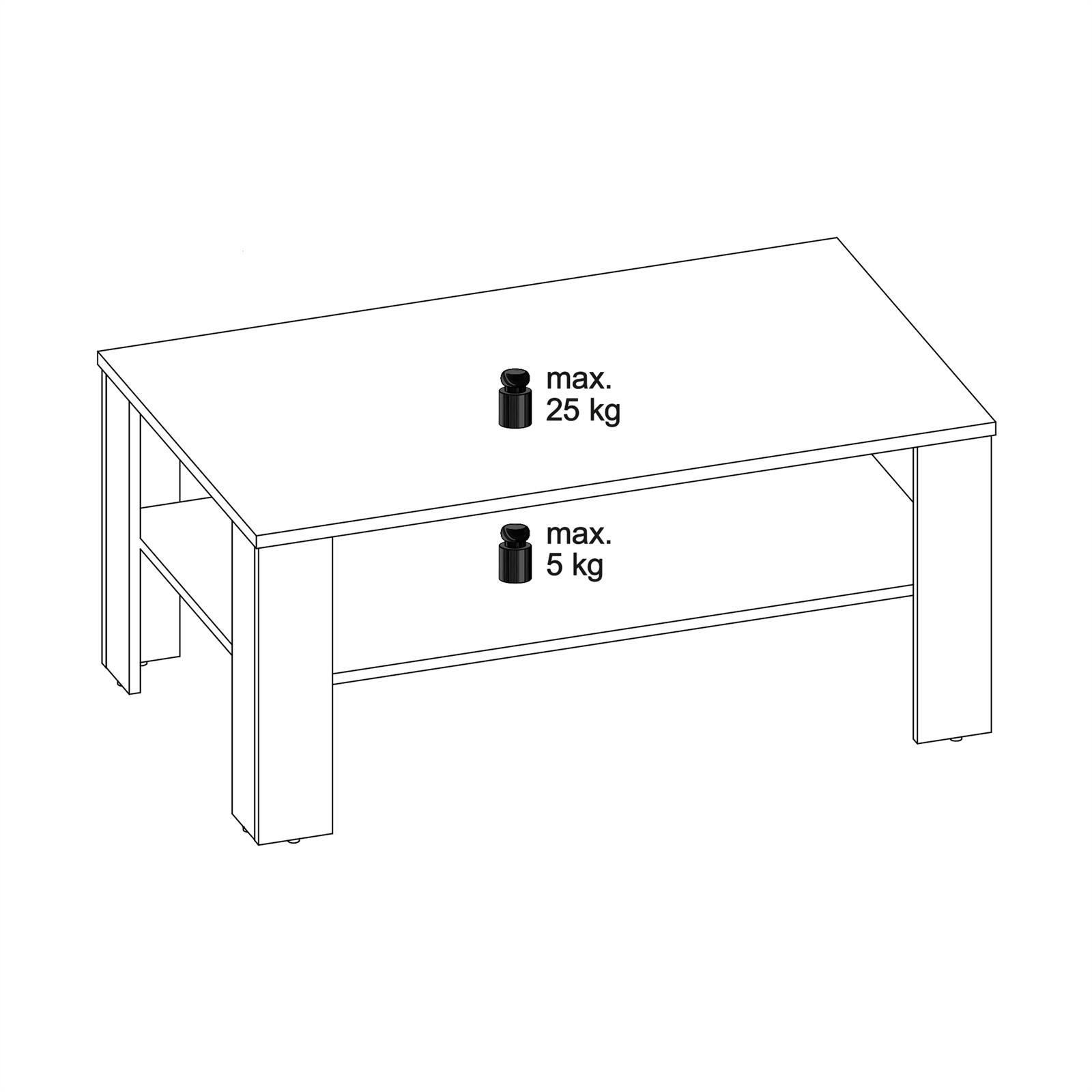 Thumbnail - CARO-Möbel Couchtisch, Sonoma Eiche, Weiß, Holzwerkstoff, Mode, 100x44x60 cm, Wohnzimmer, Wohnzimmertische, Couchtische