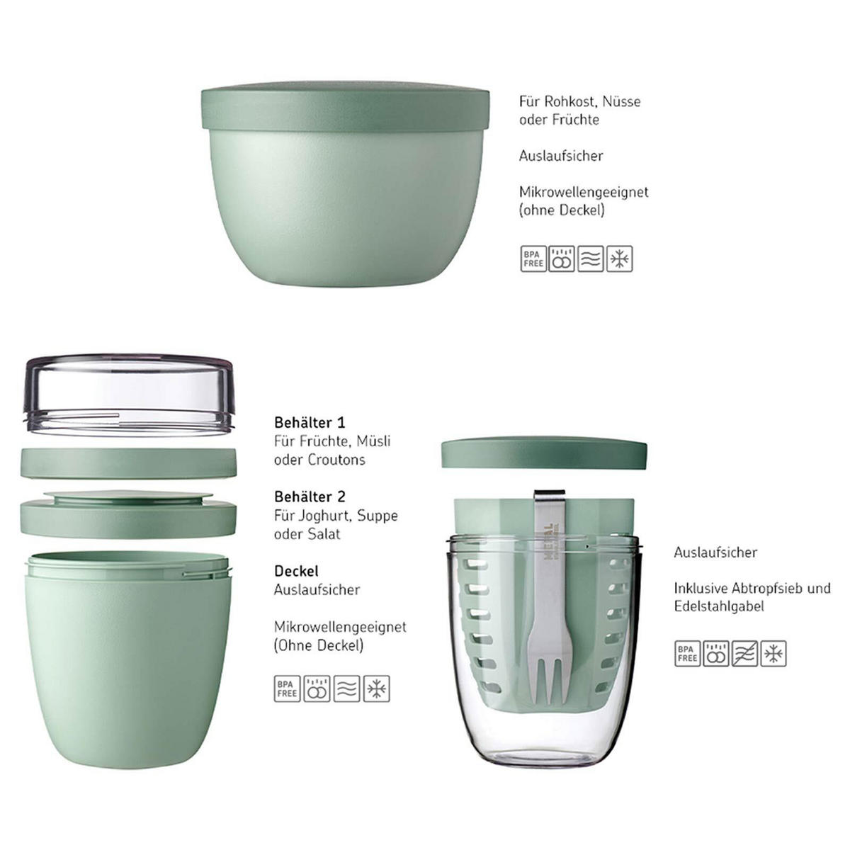 LUNCHPOT, FRUITPOT UND SNACKPOT Ellipse Nordic Blue 3er Set - Hellblau, Kunststoff (1/1/1cm) - Mepal