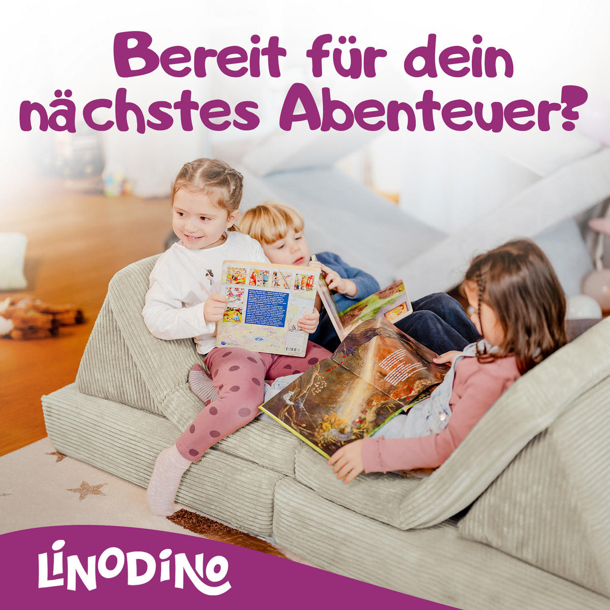 KINDERSOFA Spielparadies - Hellgrau, Textil (66/52/150cm) - Linodino