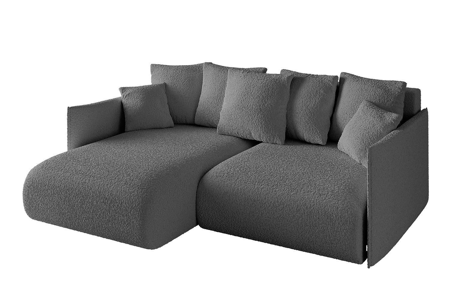 ECKSOFA mit Schlaffunktion und Bettkasten ONESK-L 208x165x40 Grau Bouclé - Grau, Holzwerkstoff/Kunststoff (208/165cm) - ALTDECOR