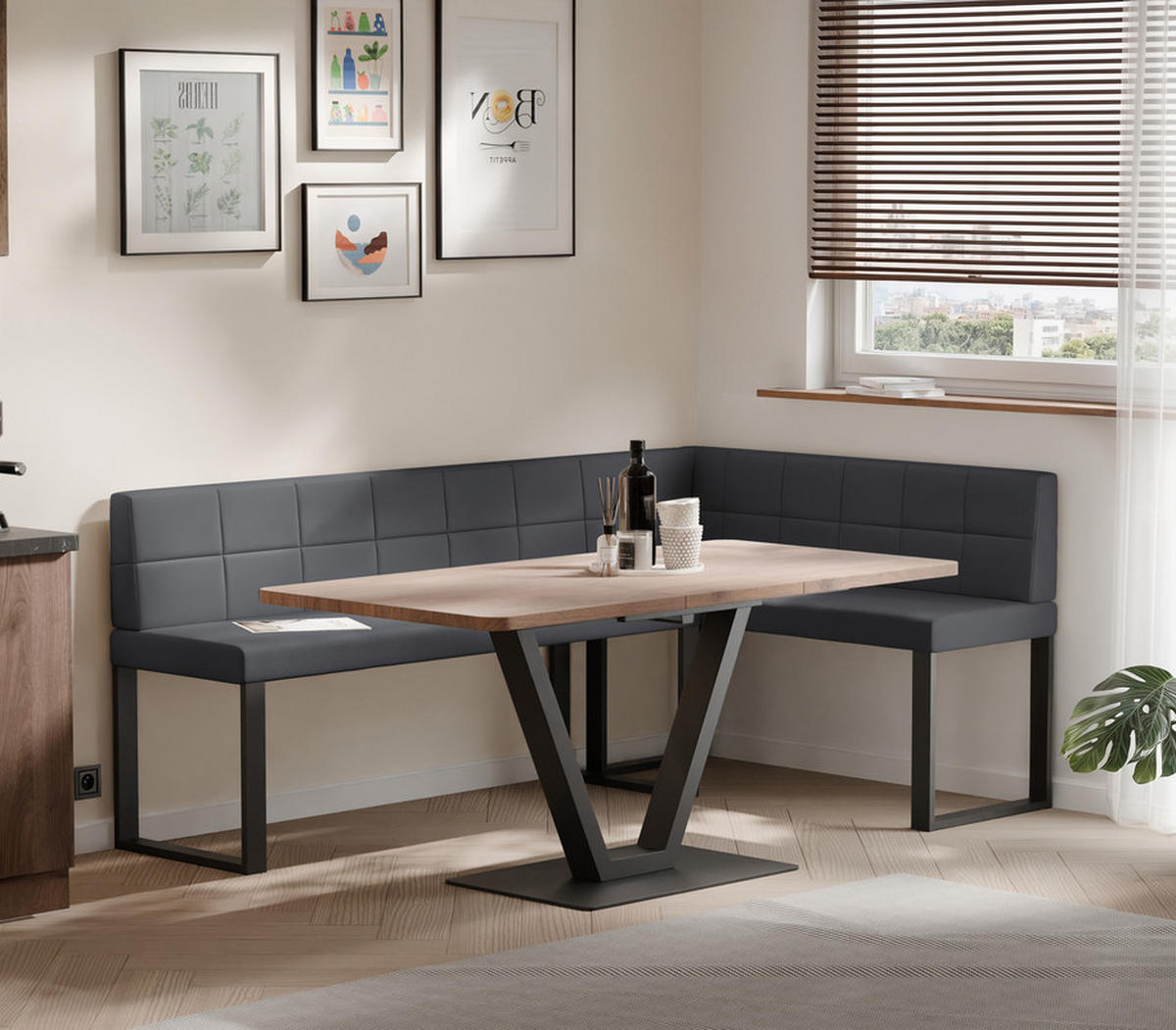 ECKBANK rechts SANA U Kunstleder gesteppt, 142/196 cm Grau - Grau, Kunststoff/Textil (142/196cm) - Idohome