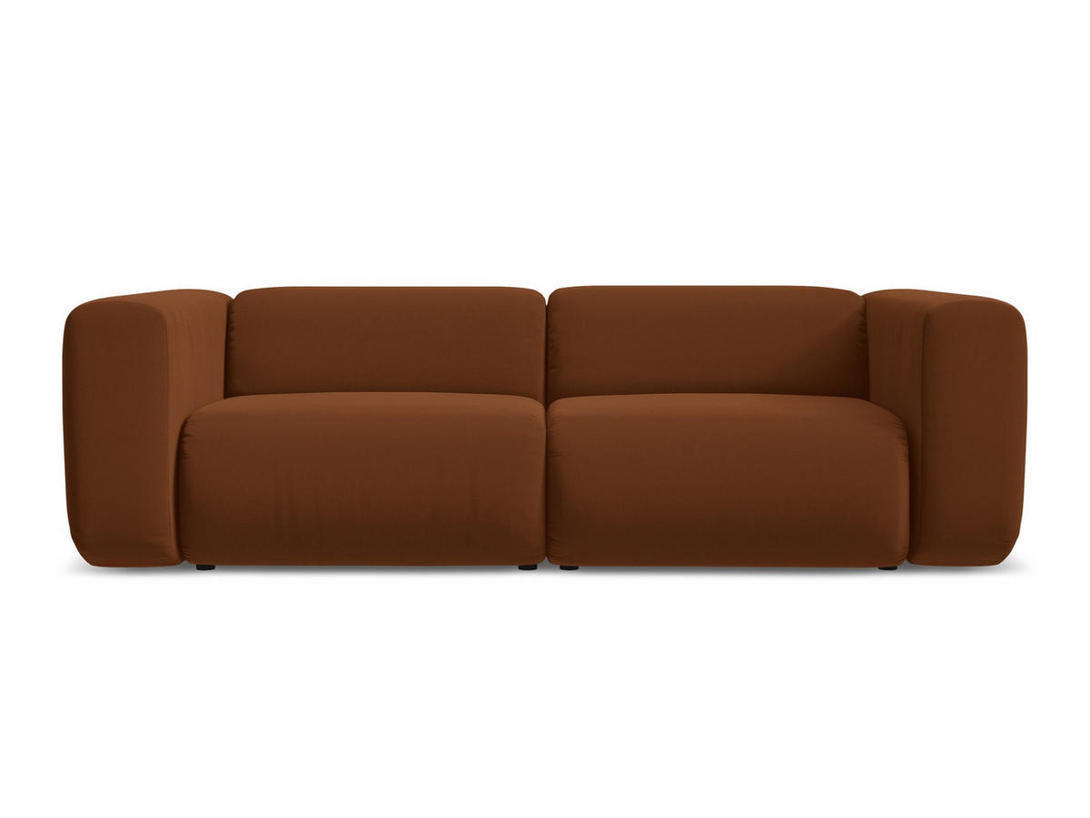 3-SITZER SOFA Samt Stoff Orange - Terracotta/Schwarz, Kunststoff/Textil (228/70/89cm) - Makamii