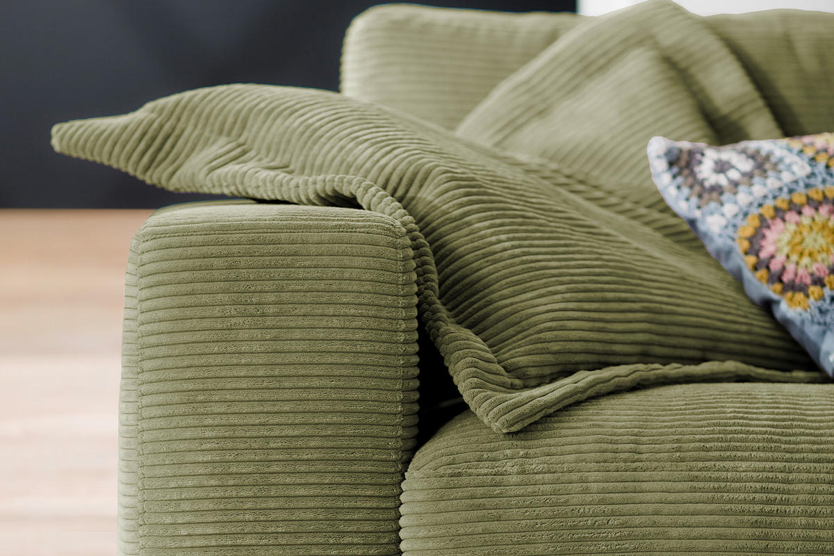 SOFA 3-SITZER MADELINE Grün Cord - Schwarz/Grün, Textil (290/85/127cm) - KAWOLA