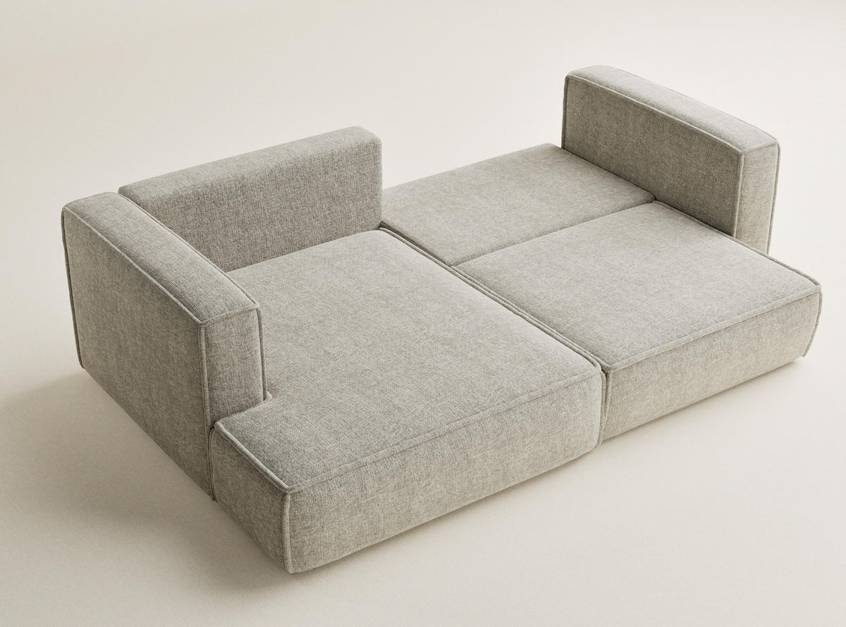 ECKSOFA MIT SCHLAFFUNKTION Velto Hellbeige Chenille-Stoff - Beige/Schwarz, Holz/Holzwerkstoff (152/250cm) - Maison de Reve