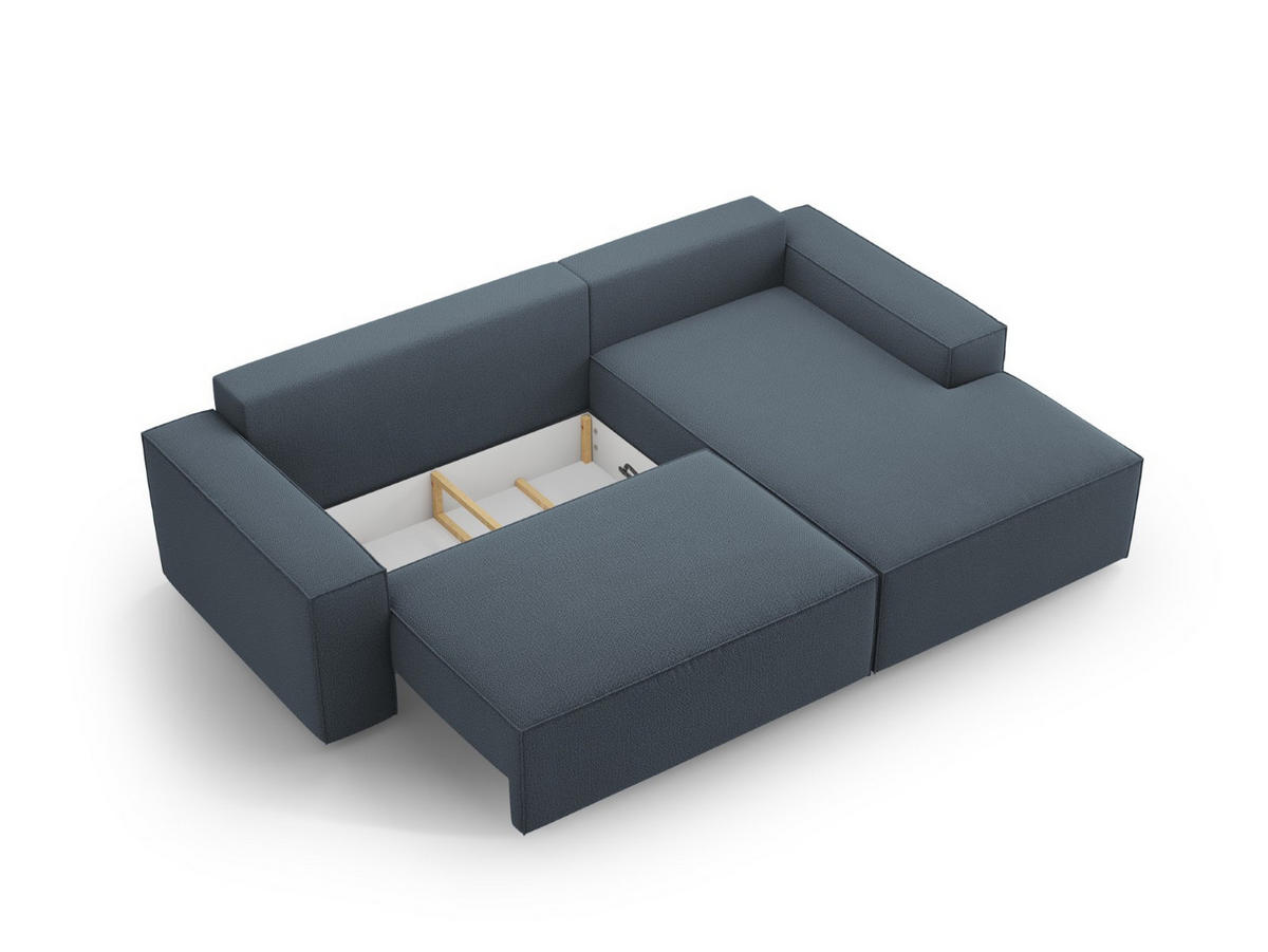AUSKLAPPBARES-ECKSOFA rechts mit Container Jodie aus strukturiertem Stoff blau 3 Sitzplätze - Blau, Textil (246/151cm) - Micadoni