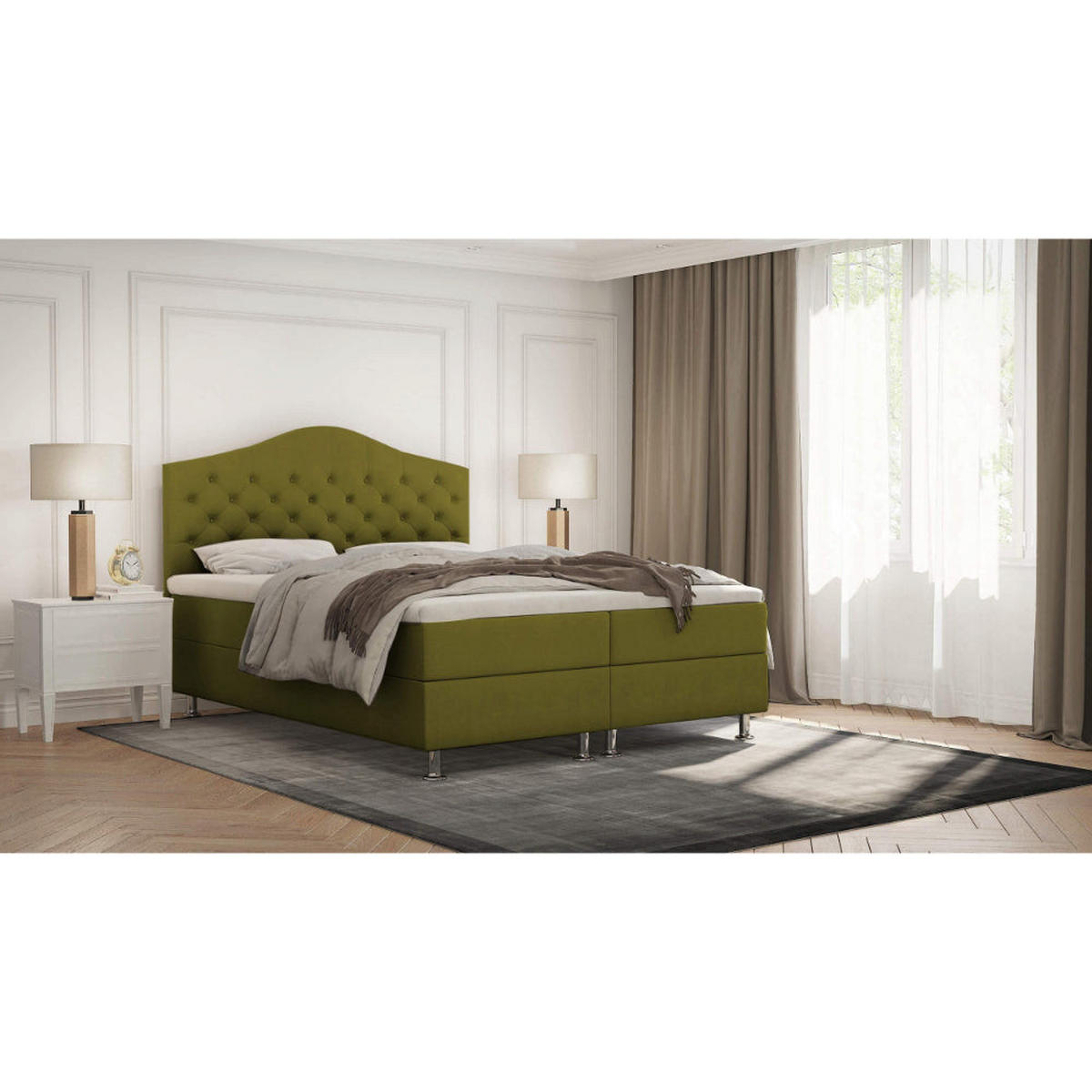 BOXBETT Glamour Bonellfederkern inkl. 7-Zonen Topper T-30 - BOXBETT mit Bettkasten - Salbeigrün, Holz/Holzwerkstoff (160/200cm) - Best For Home