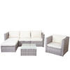 POLY-RATTAN-GARNITUR Grau, Cremeweiß - Weiß/Grau, Kunststoff - MCW