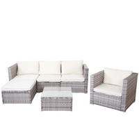 POLY-RATTAN-GARNITUR Grau, Cremeweiß - Weiß/Grau, Kunststoff - MCW