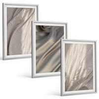 BILDER SET 3er Set - 40x60 cm Silberner Rahmen - Nahaufnahme von natürlichen Boho-Stoffen - Silberfarben, Kunststoff (40/60cm) - TULUP