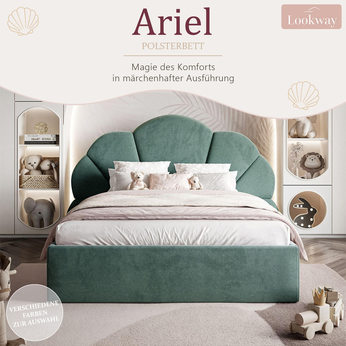 POLSTERBETT ARIEL mit Bettkasten 90x200 cm Element 15 - Grün, Textil (90/200cm) - Lookway