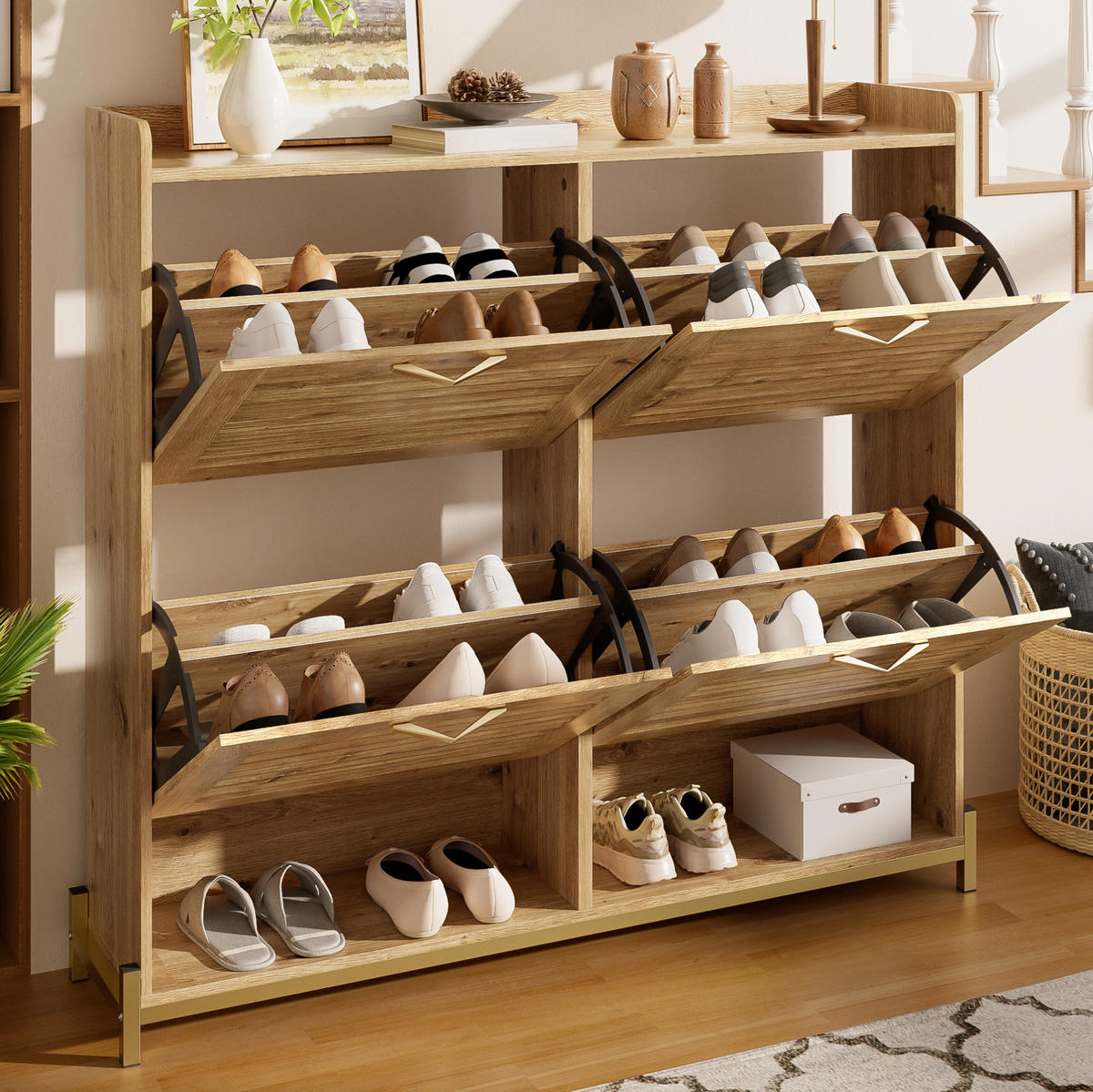 SCHUHSCHRANK aus MDF 108,5x24x100cm in Naturfarben mit 4 Türen - Naturfarben, Holzwerkstoff (108.5/100/24cm) - Modfu