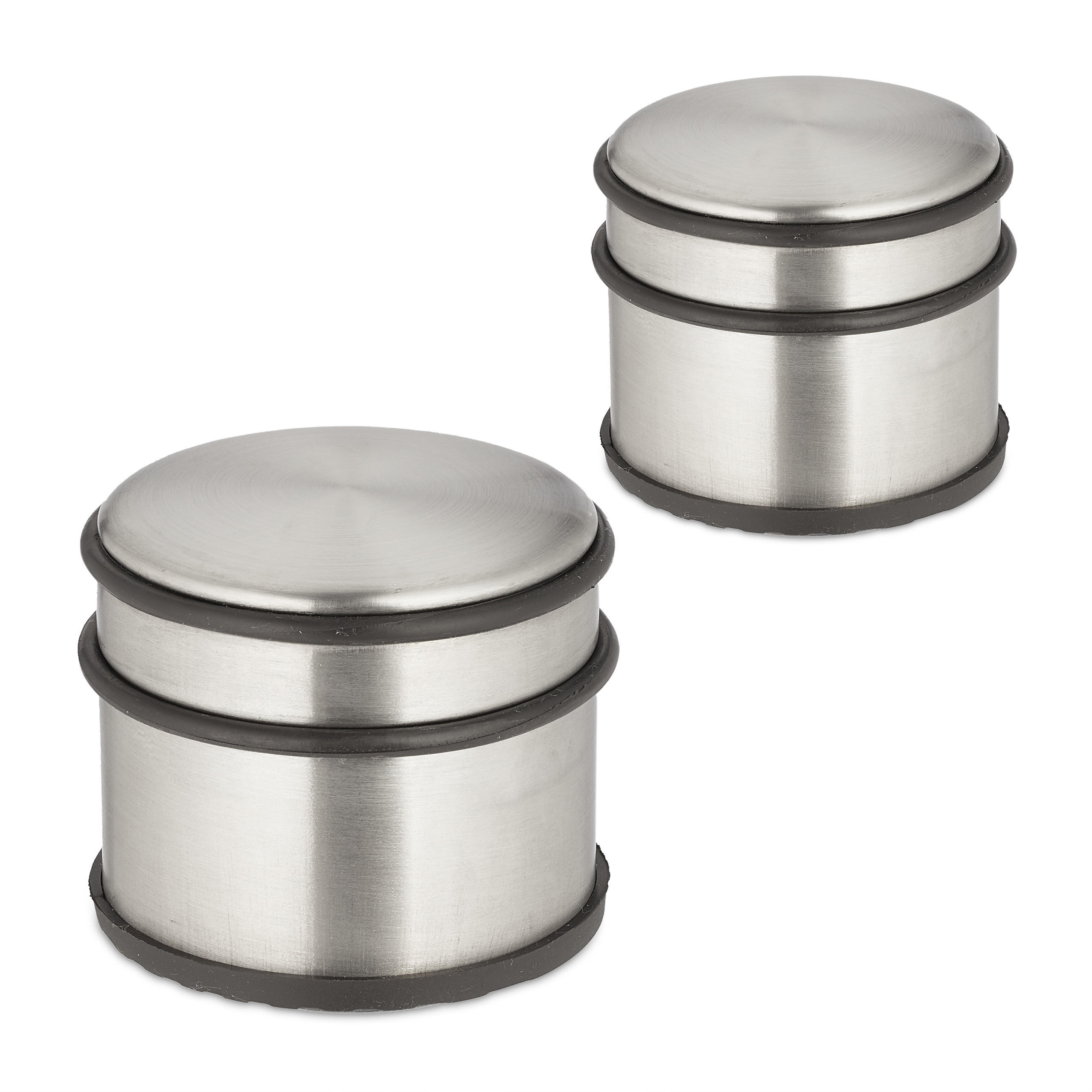 DÖRRSTOPP Silver Svart 2-pack rostfritt stål - Silverfärgad, Metall/Plast (9/9cm) - Relaxdays