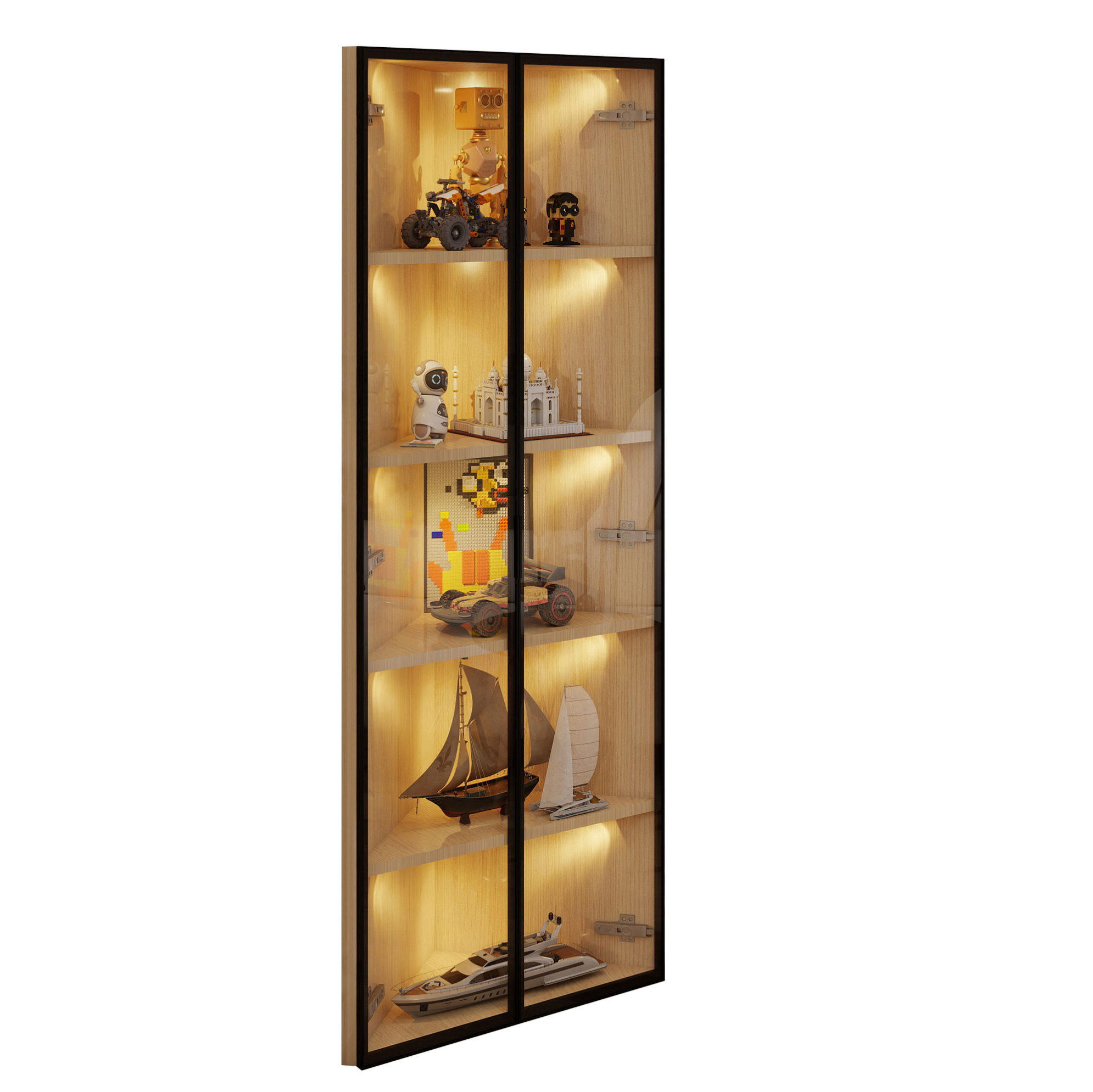 HIGHBOARD 62/35/160 cm in Eiche mit LED-Beleuchtung und Sicherheitsglas - Eichefarben, Holzwerkstoff (62/160/35cm) - Flora Grace