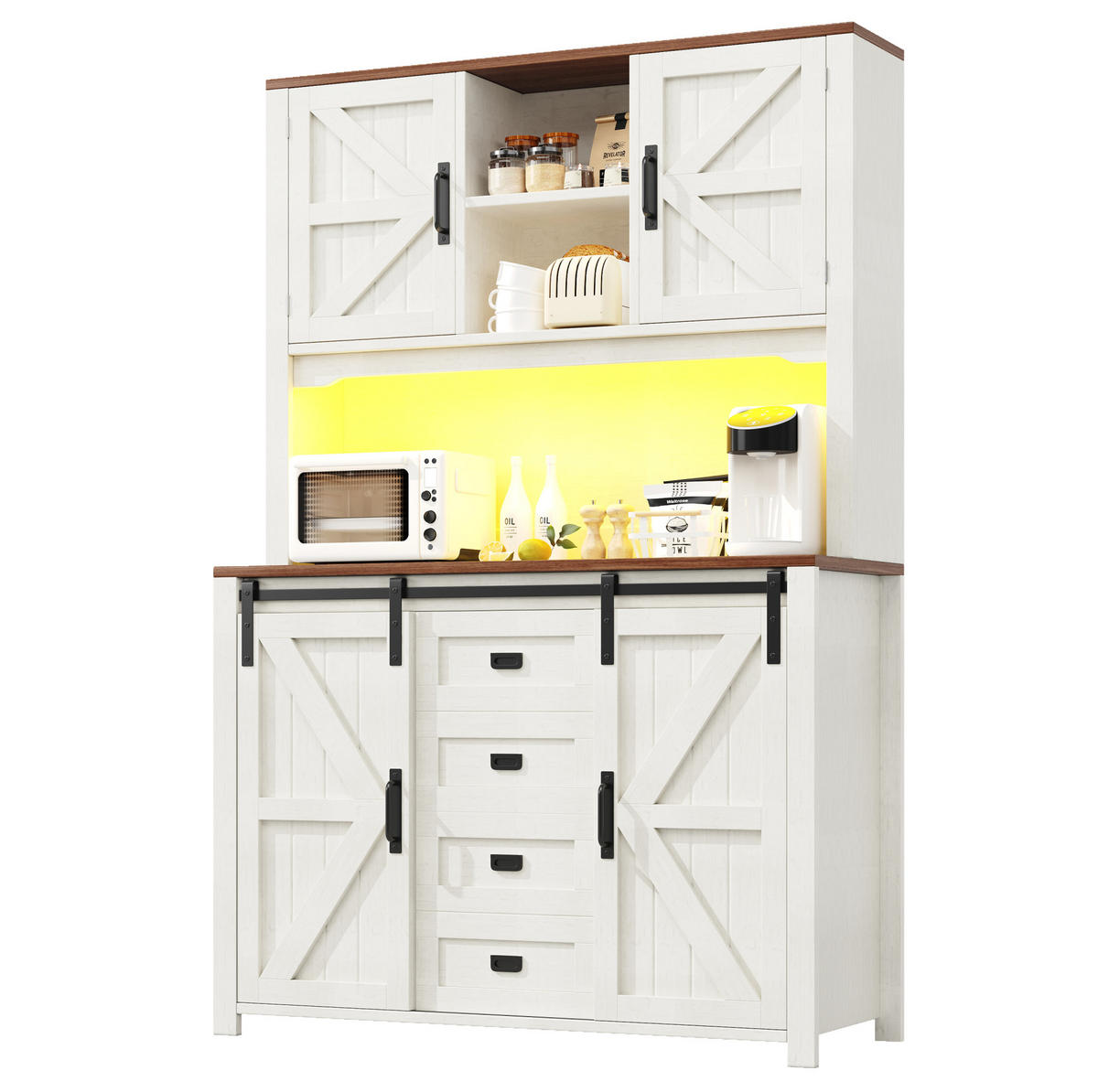 KÜCHENSCHRANK aus MDF 115x40x174,7 cm Weiß mit LED-Beleuchtung, Schiebetüren und Schubladen - Weiß, Holzwerkstoff (115/174.7/40cm) - IVMEU