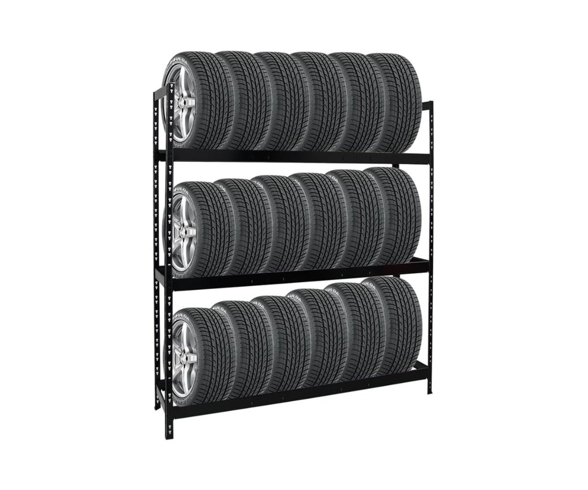 REIFENREGAL Tiger XL 200x180x45 cm 300 kg Fachlast bis zu 21 Reifen auf 3 Ebenen Schwarz - Schwarz, Metall (180/200/45cm) - PROREGAL